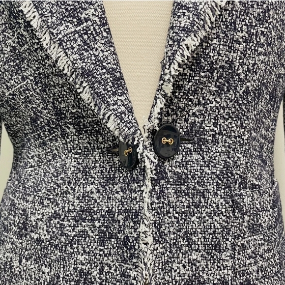 Tweed Fringe Trim Blazer-Navy Blue & White- Timeless Style - Picture 15 of 16